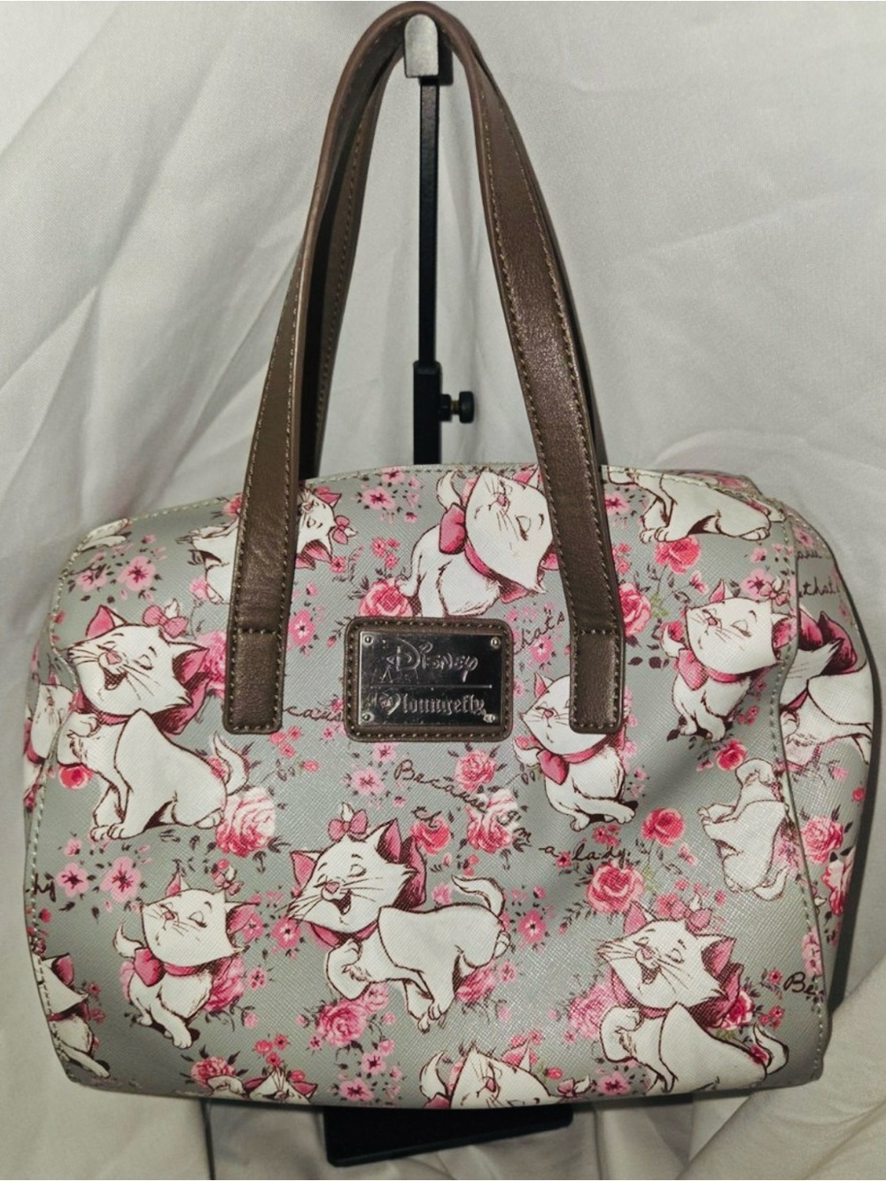 Loungefly Disney Marie Hardtag Gray & Pink Satchel Bag “Because I’m a Lady”